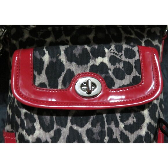 Coach Park Ocelot Animal Print Red Patent Leather Crossbody Swingpack Handbag - Picture 11 of 11